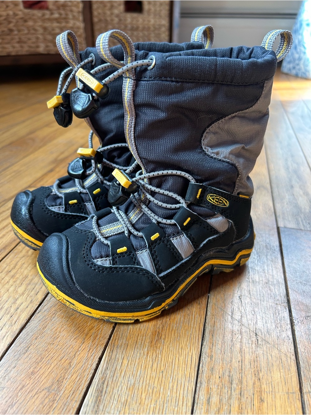 Keen Kids Black & Gray Winter Boots with Yellow Trim
